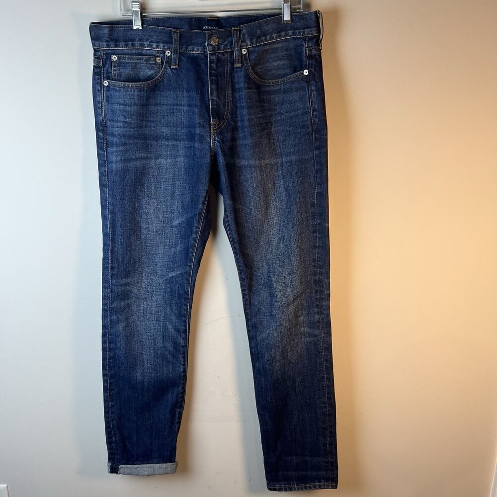 J Crew 484 Stretch Jeans Mens 32x32 Selvedge Slim Tapered Dark Blue